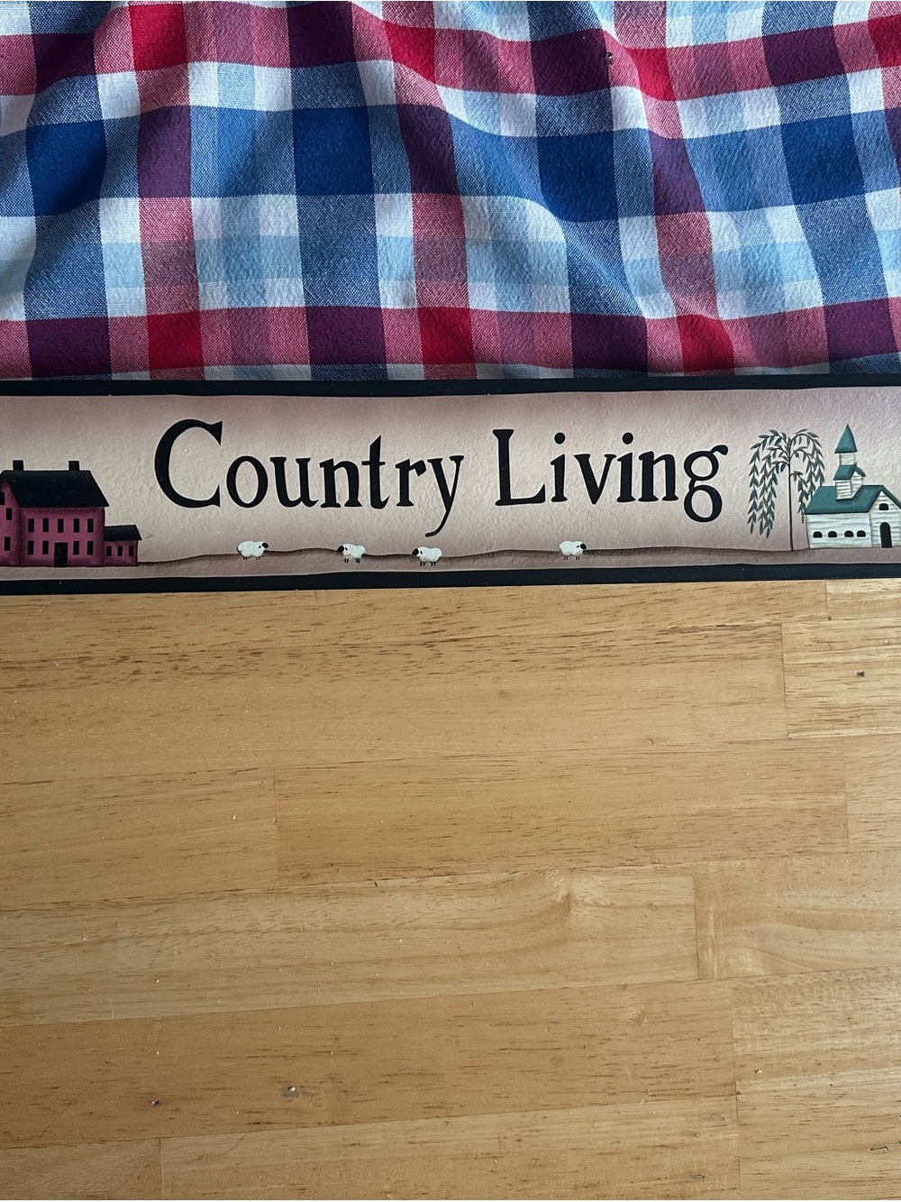 Country Living Decorative Sign with Red & Blue Plaid Accent
